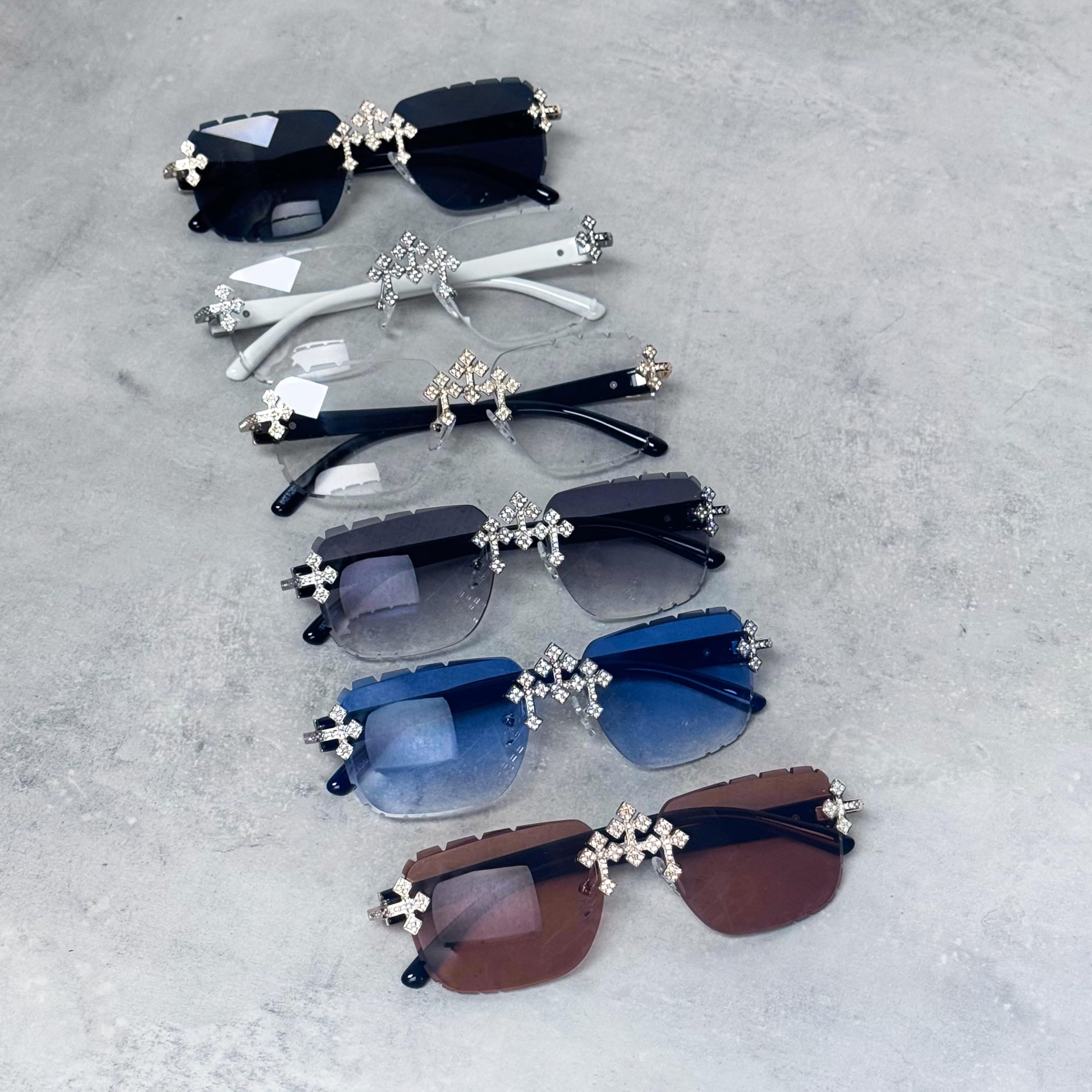 Men's 40mm Iced Out Skeleton Dial Watch and Triple Cross Sunglasses Set