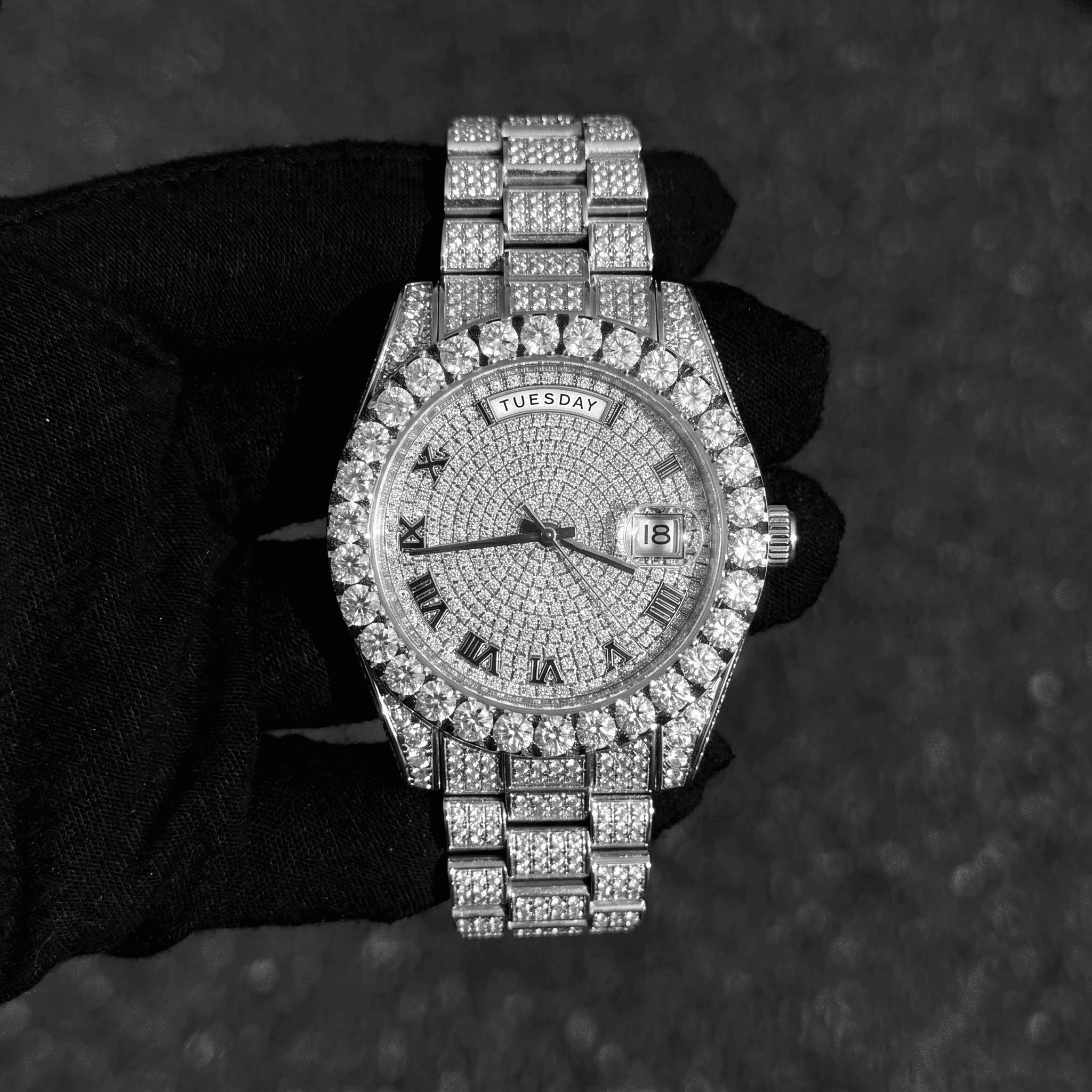 Men's 41mm Iced Out Moissanite Stainless Steel Watch - Automatic Movement