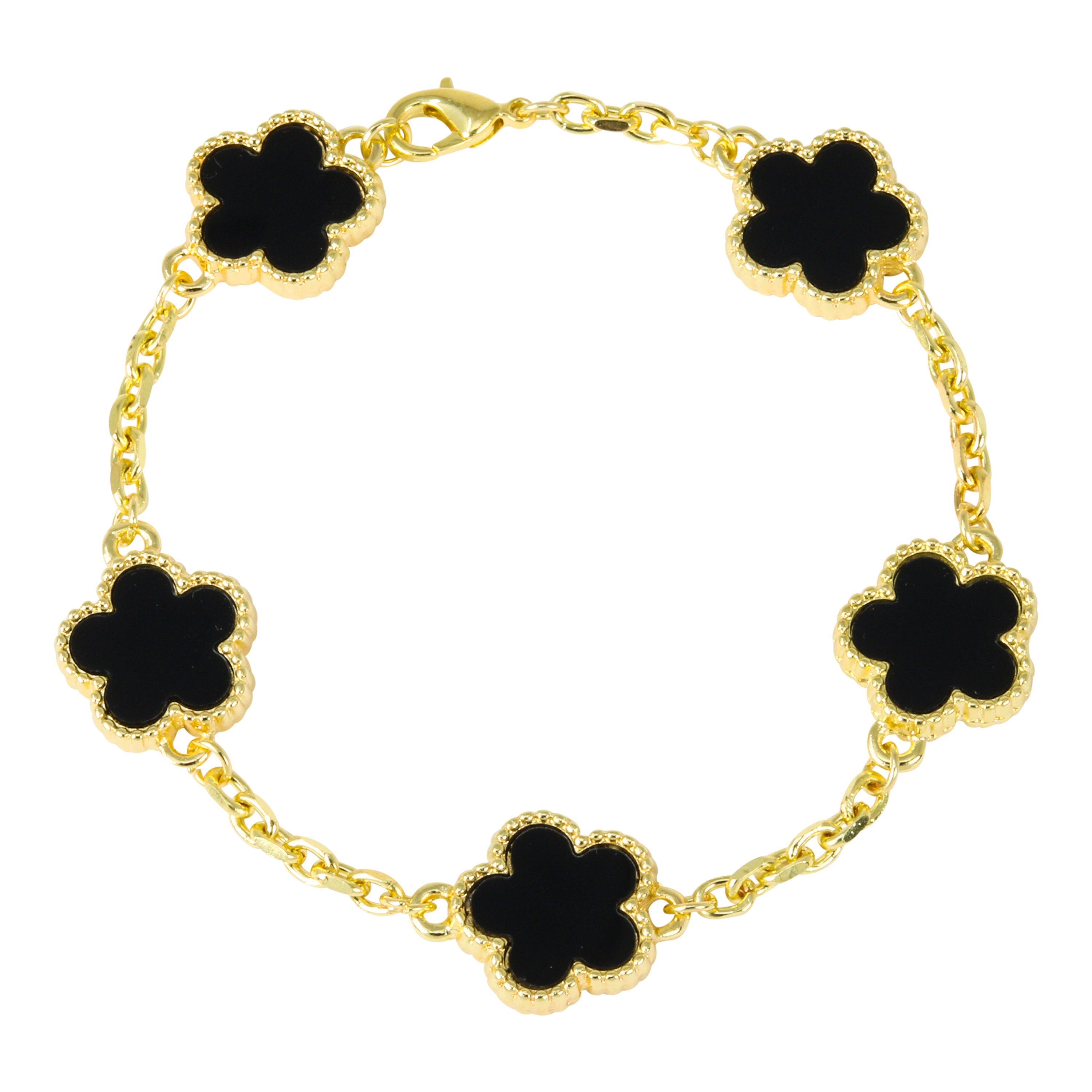 Men's 15mm 5-Leaf Clover Link Chain Bracelet - Gold Finish