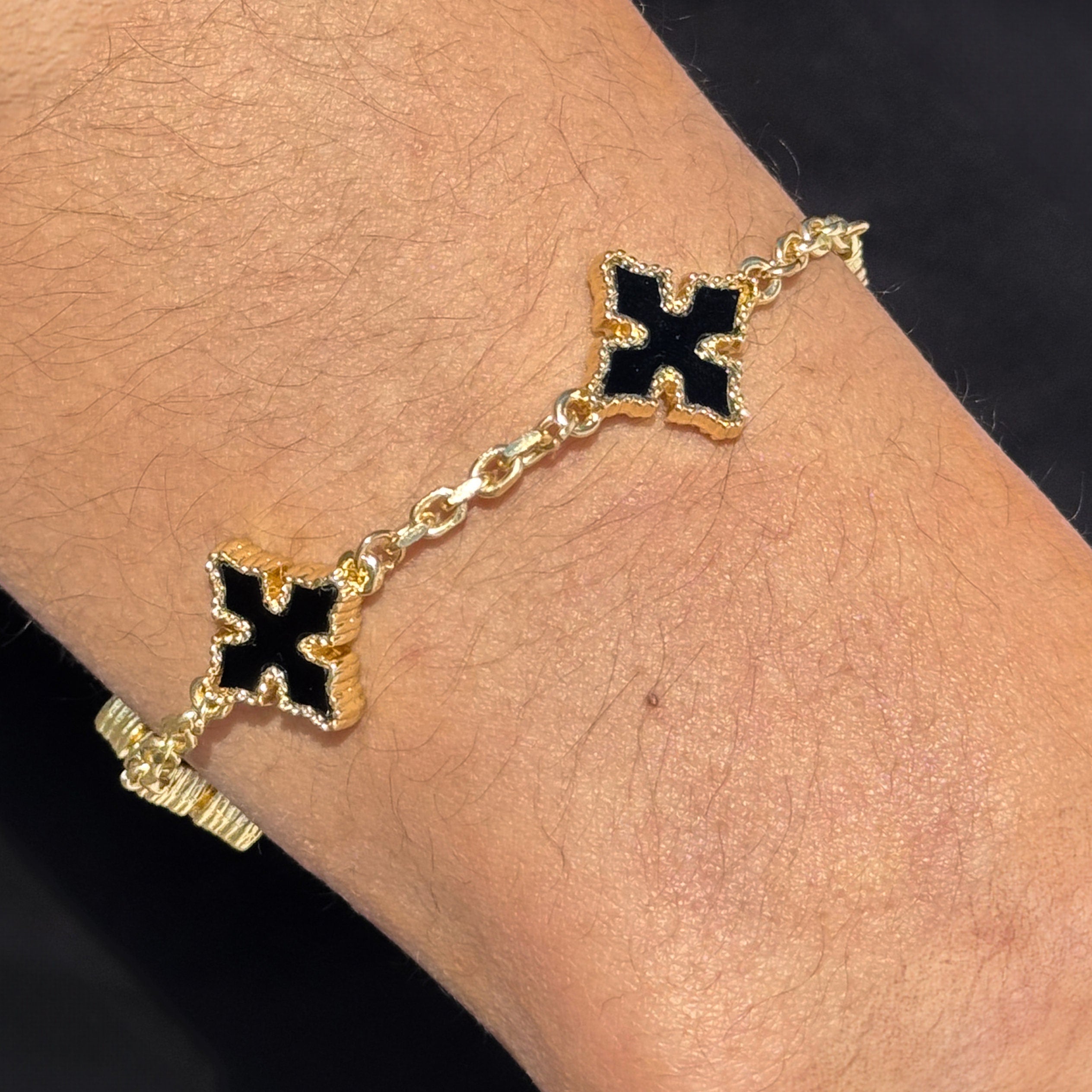 Men's 12mm Chrome Double-sided Gold Multi Cross Link Chain Bracelet