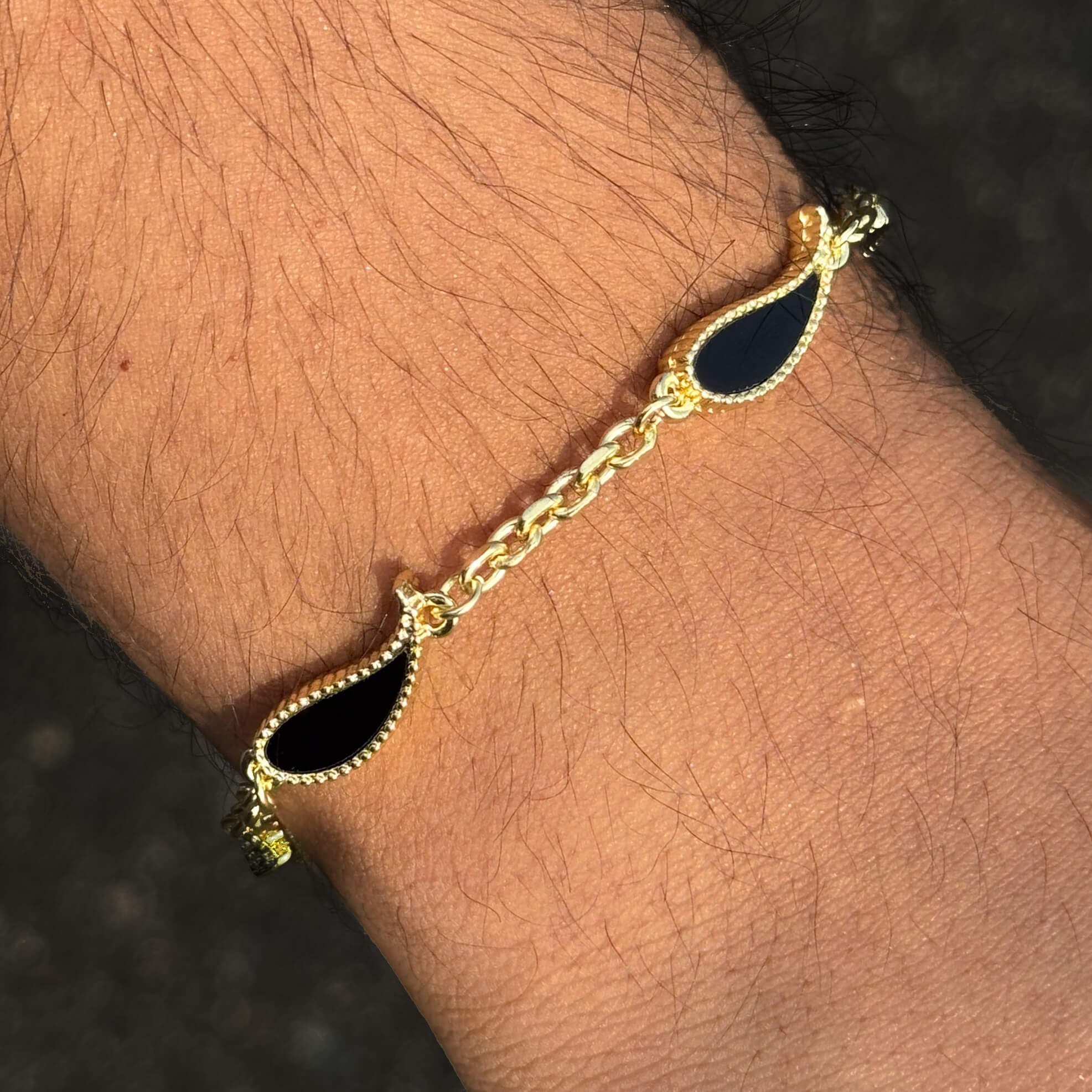 Men's 7mm Gold Paisley Multi-Charm Bracelet - Double Sided Charms