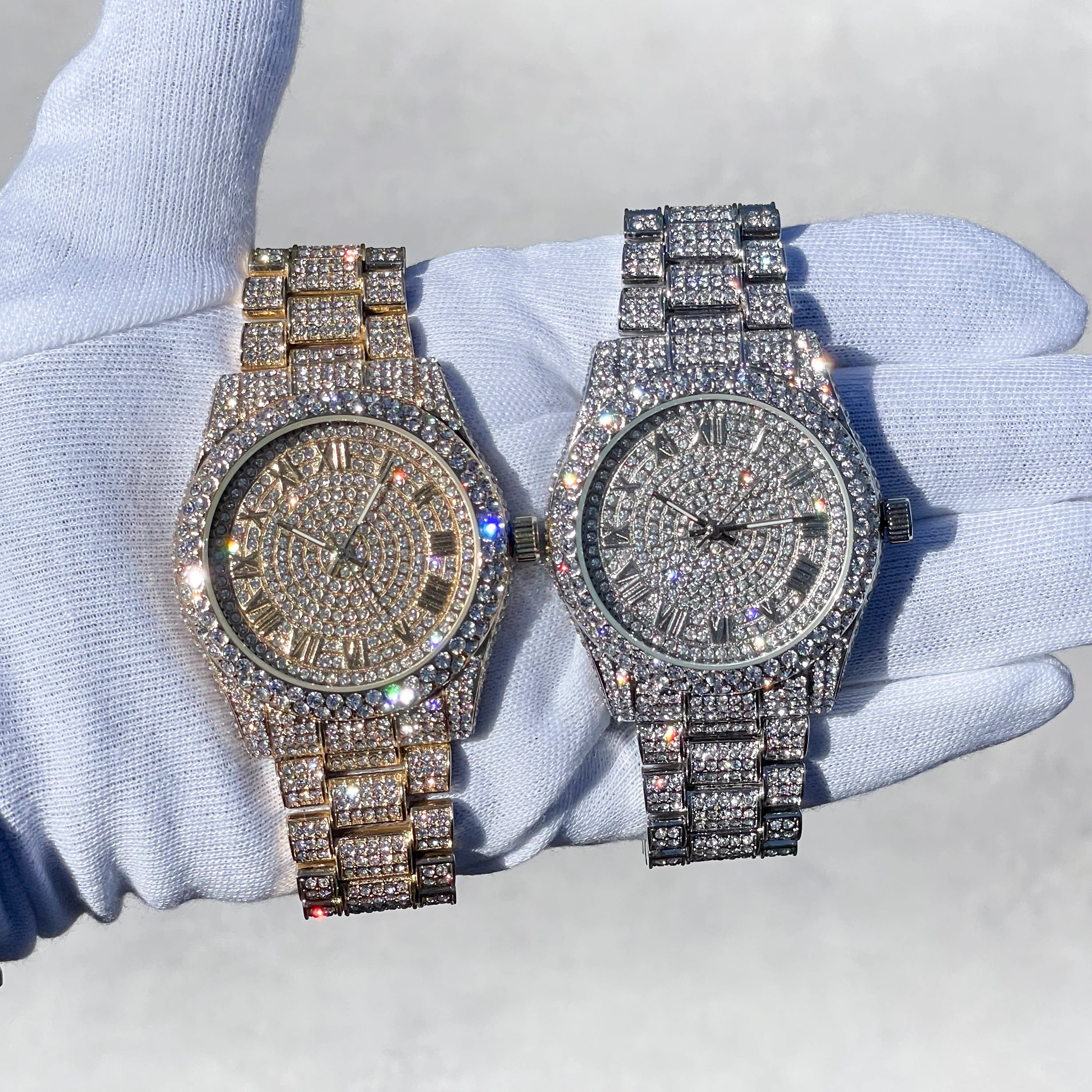 Women's 42mm Diamond Watch with Iced Out Bezel and Roman Dial - Quartz Movement