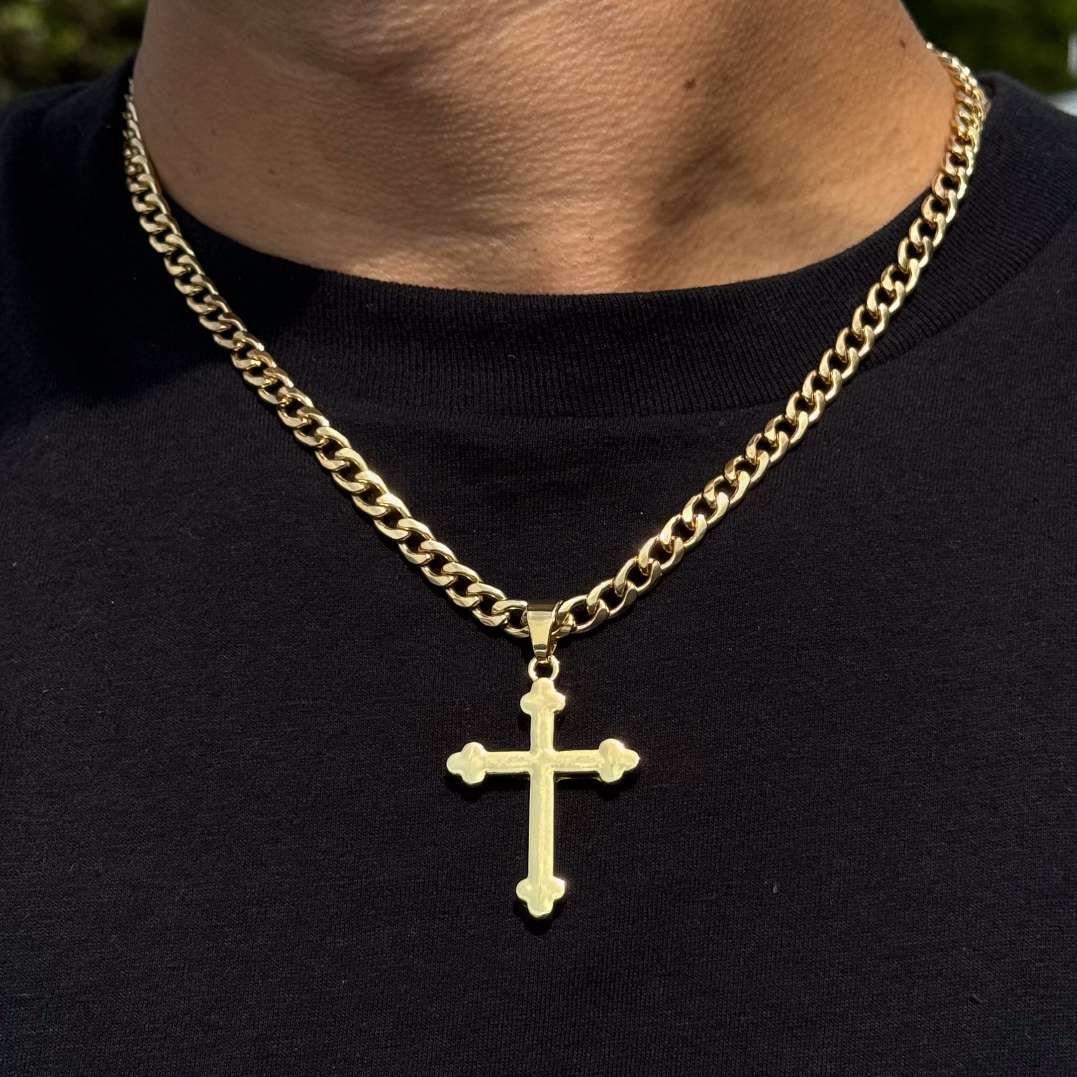 Men's Medium Gold Solid Crucifix Pendant with 5mm Cuban or 4mm Rope Necklace