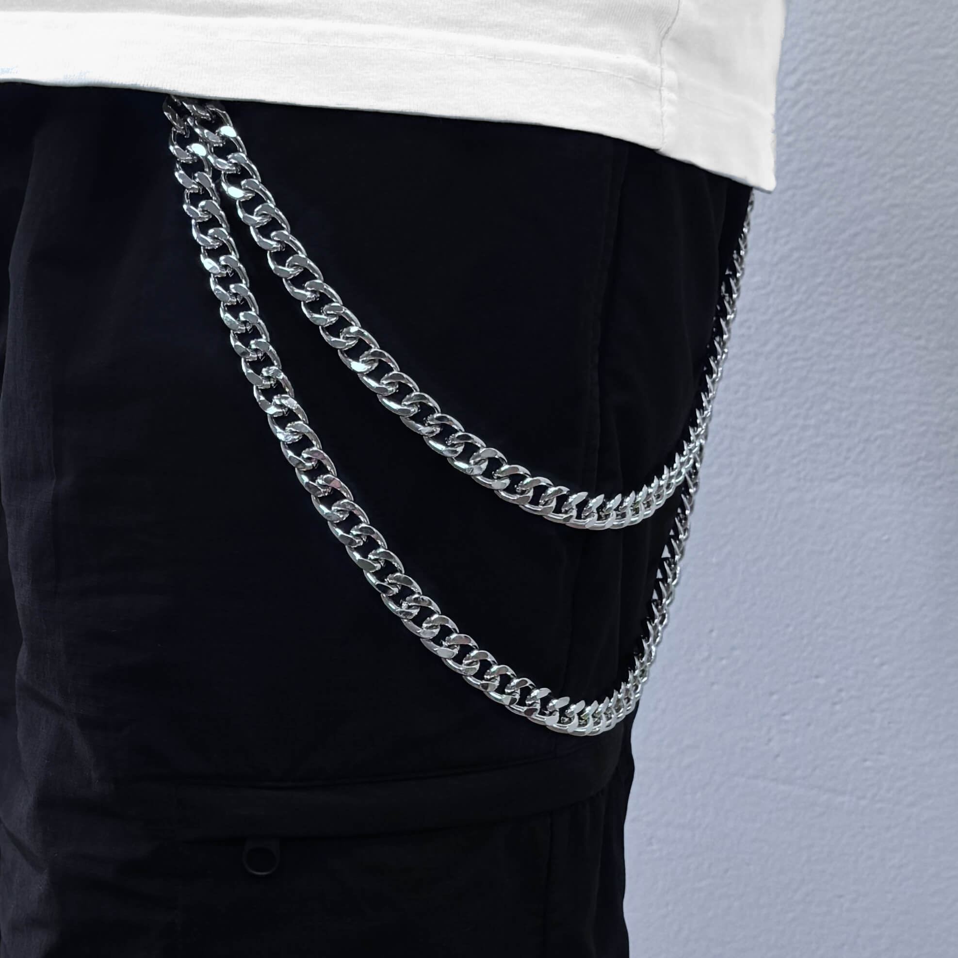 Men's 11mm Double Layered Cuban Silver Pant Chains Stylish Accessory for Jeans