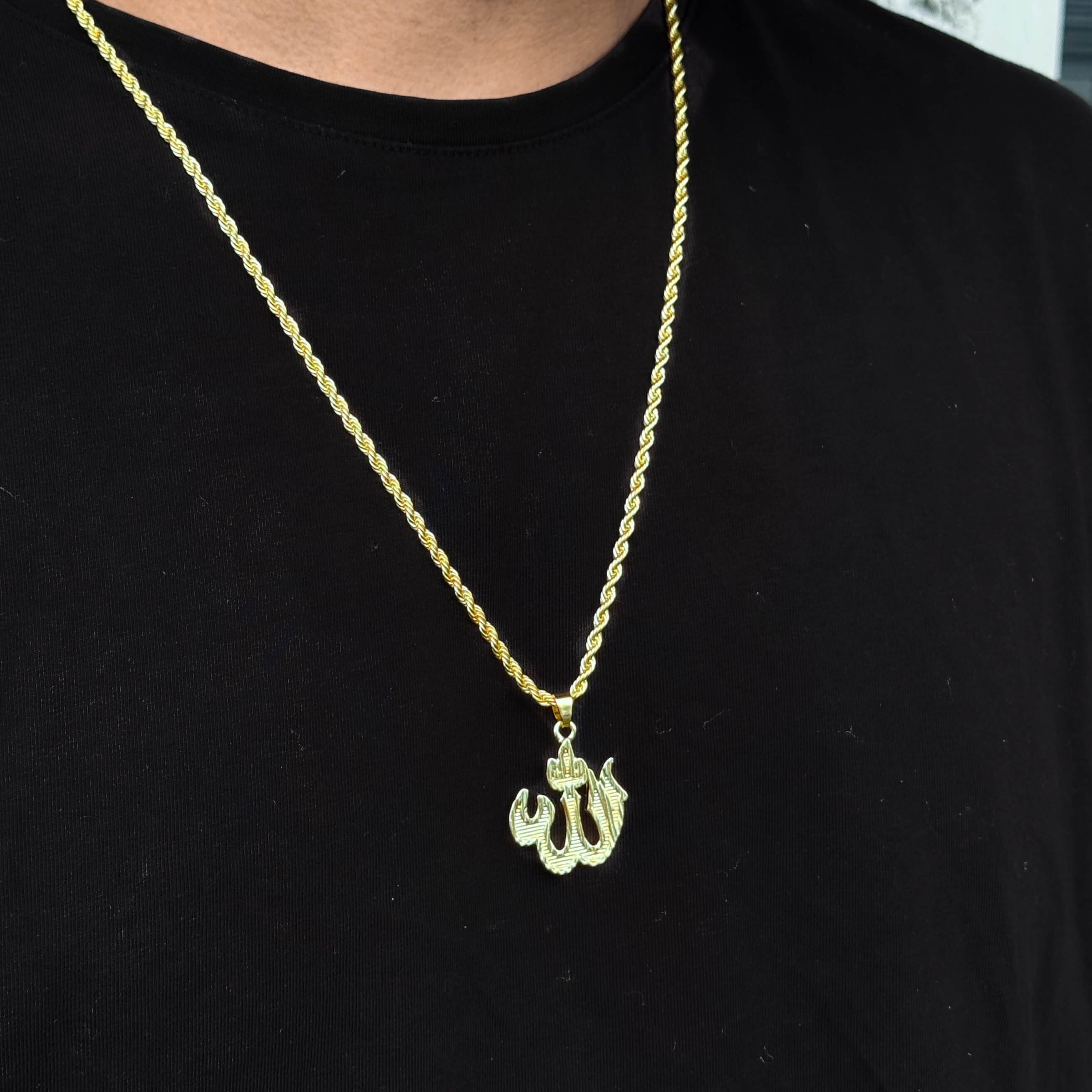 Men's 25mm Allah Pendant with 5mm Rope Chain