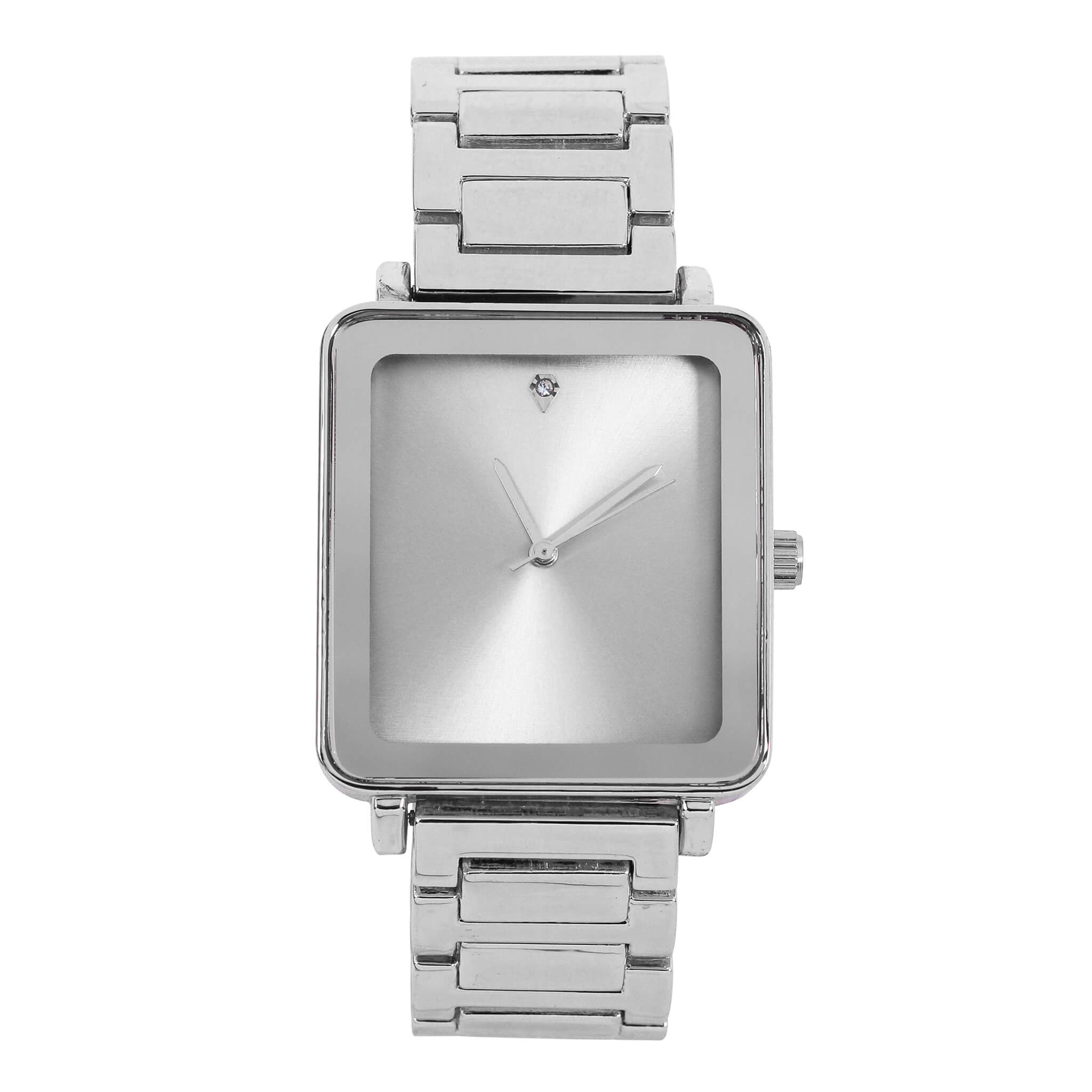 Men’s 33mm Square Dial Watch in silver tone with metallic strap and minimalist quartz design