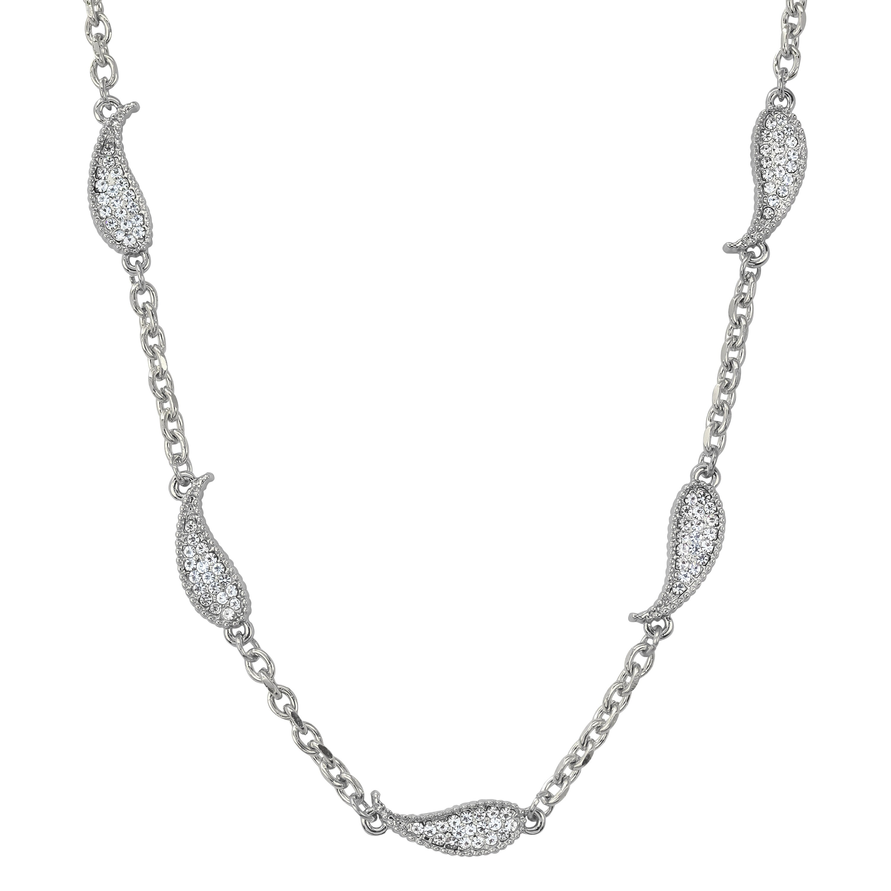 Silver Men’s 7mm White Paisley Multi-Charm Necklace featuring iced out double-sided paisley-shaped charms.