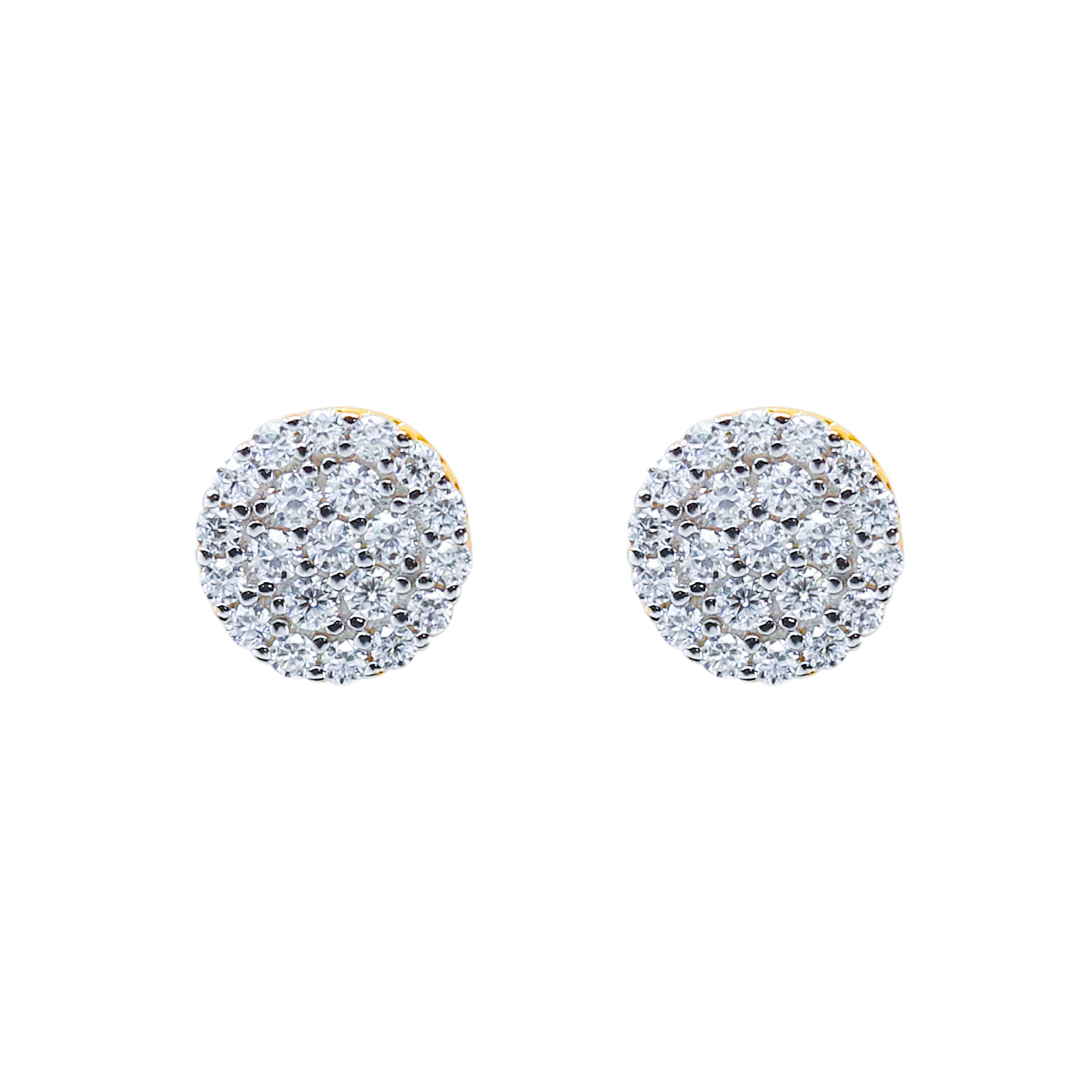 Moissanite cluster earrings with 0.57ct diamond studs in sterling silver shown front-facing.