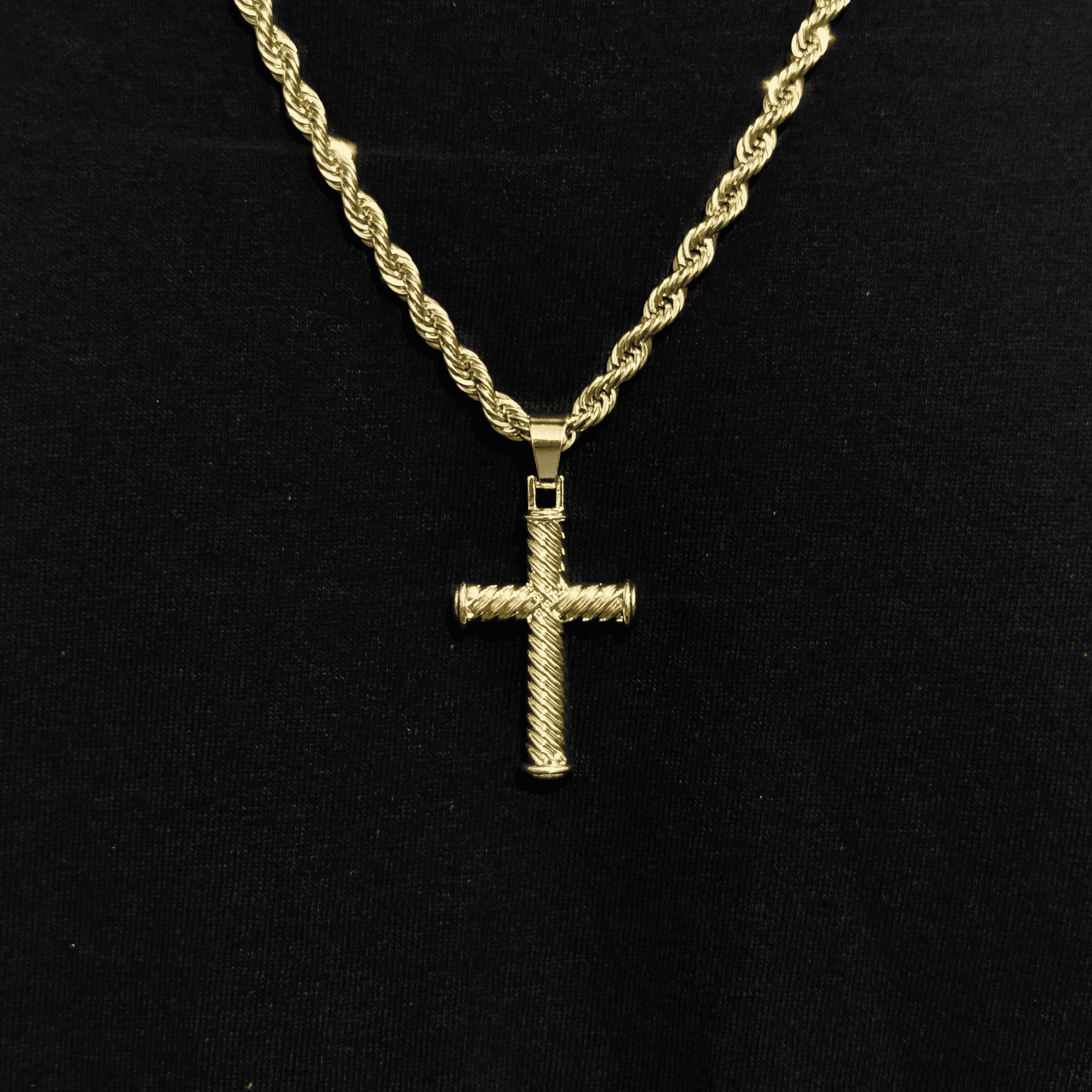 Men's Solid Cable Cross Pendant with 4mm Rope Necklace